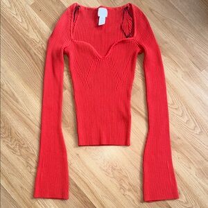 H&M Orange Ribbed Long Sleeve Top Bodycon Size Small